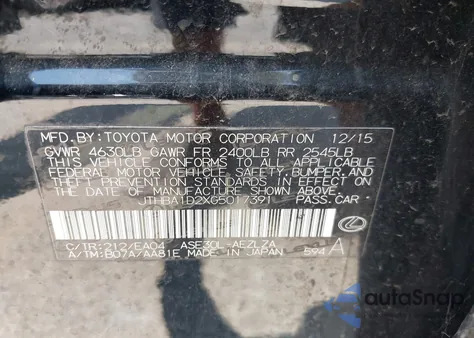 2016 Lexus Is 200T from USA, damaged, VIN JTHBA1D2XG5017391